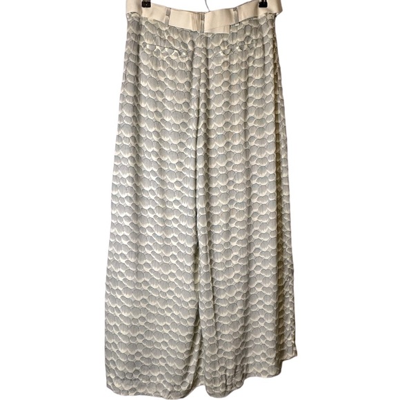 Elevenses Anthropologie Herringbone Wide Leg Pants Blue Ivory Belt Size 6 - Picture 6 of 11